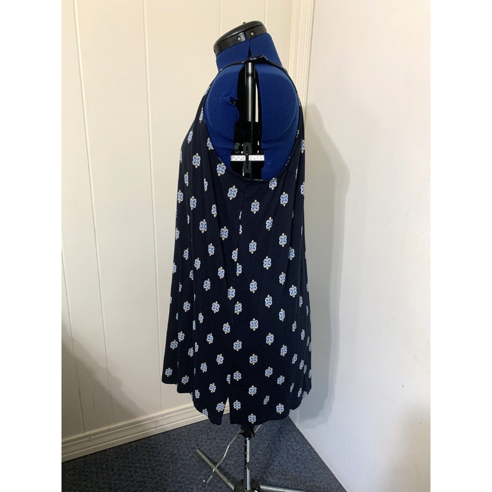 J Jill Tunic Top XL Navy Blue Floral Sleeveless Halter Pullover Boho Casual - Picture 2 of 8